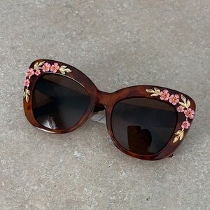 Anthropologie Tortoiseshell Sunglasses with Pink Floral & Gold Accents